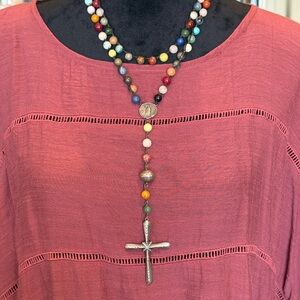 Love Tokens Jewelry Rosary Semi Precious Stones & sterling Cross Pendant